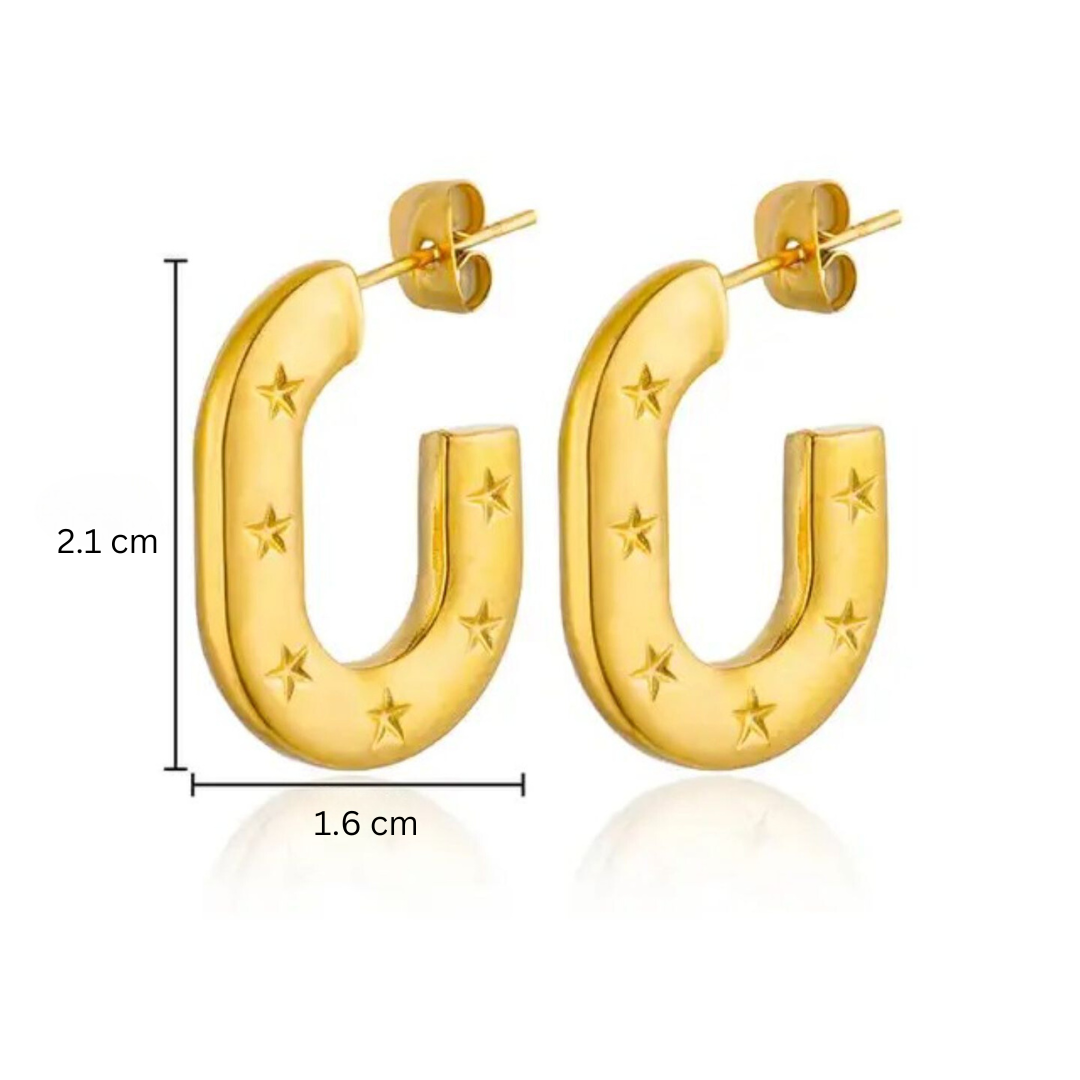 Lynn | Gold Plated Carved Star C Shaped Hoop Earrings