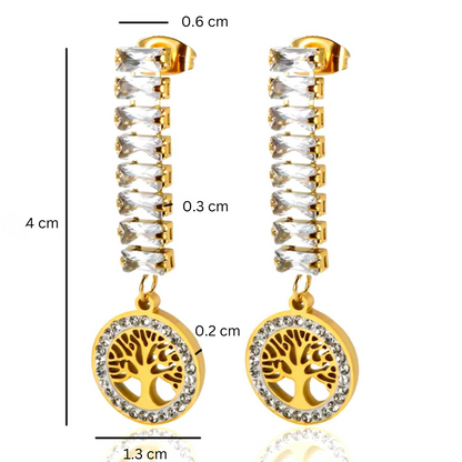 Renata | 18K Gold Plated Tree of Life Zircon Dangle Drop Waterproof Earrings