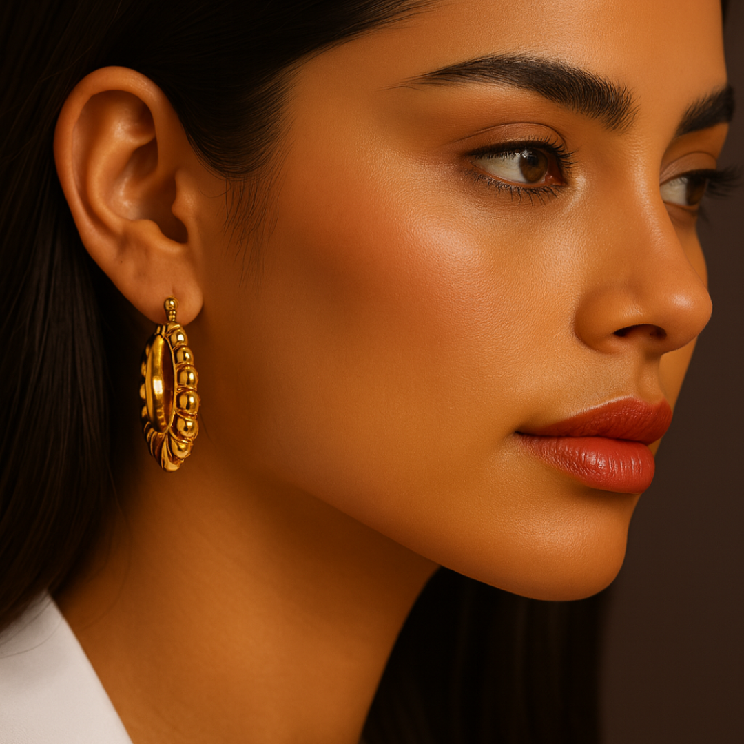 Tressa | 18K Gold Plated Flower Pattern Hoop Waterproof Earrings