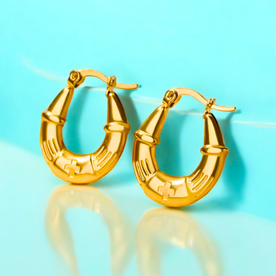 Nia | Gold Plated U-Shaped Buckle Hoops Earrings