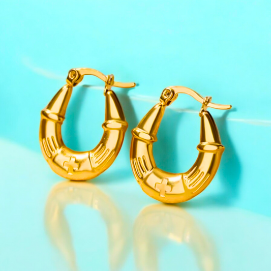 Nia | Gold Plated U-Shaped Buckle Hoops Earrings