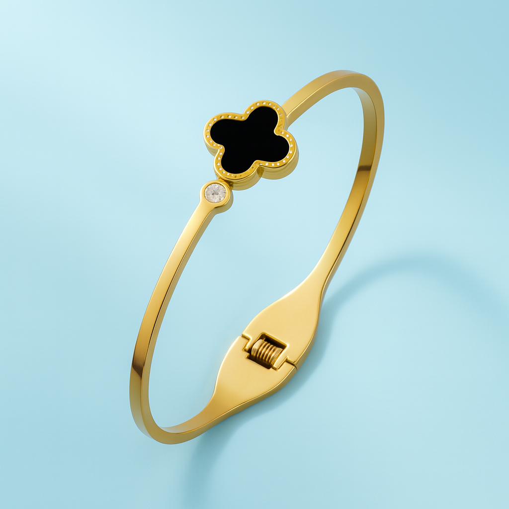 Blossom | Gold-Plated Four-Leaf Clover Cuff Bangle Bracelet