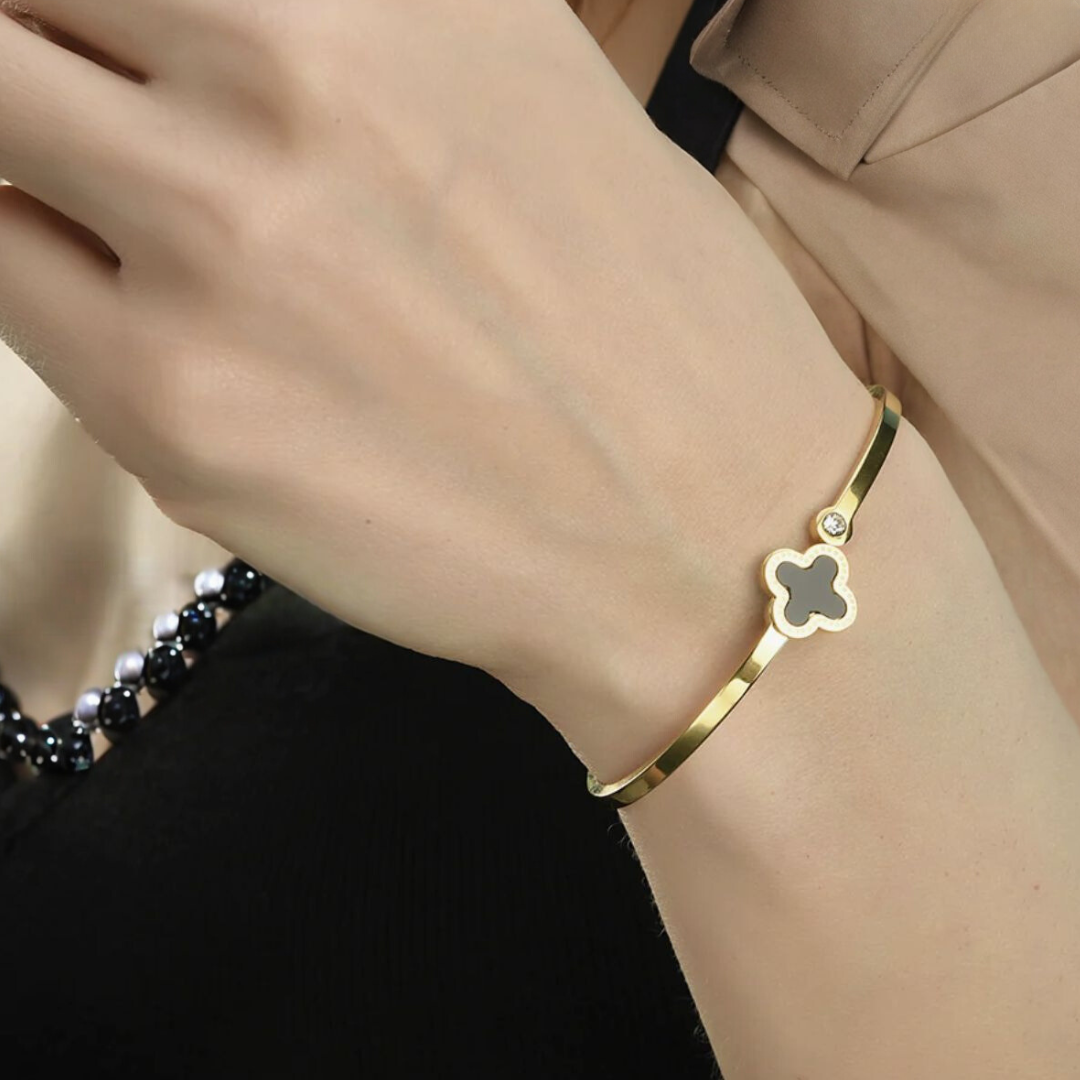 Blossom | Gold-Plated Four-Leaf Clover Cuff Bangle Bracelet