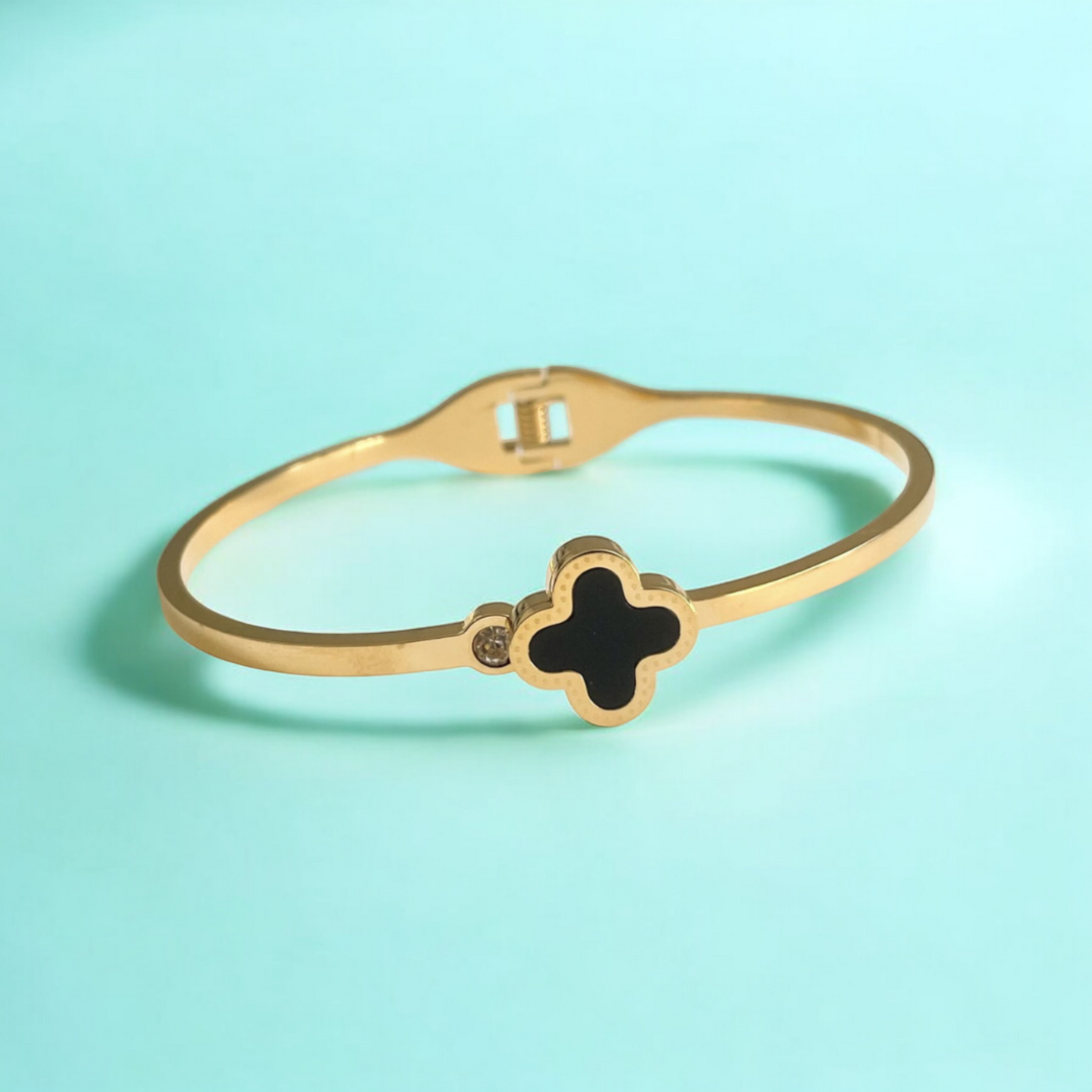 Blossom | Gold-Plated Four-Leaf Clover Cuff Bangle Bracelet