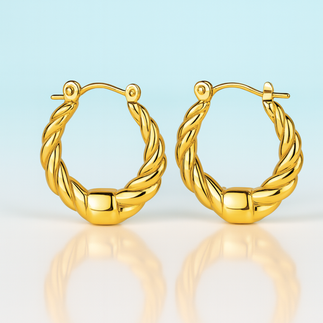 Amoret | 18K Gold Plated Twisted Oval Hoop Waterproof Earrings