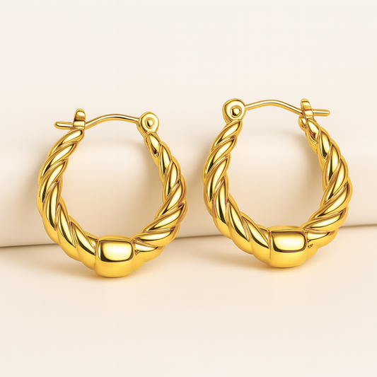 Amoret | 18K Gold Plated Twisted Oval Hoop Waterproof Earrings