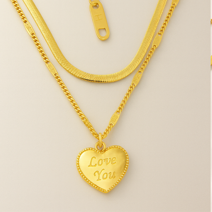 Ariat | Gold (18K) Plated Heart Double Layered Flat Snake with Zircon Chain Waterproof Necklace
