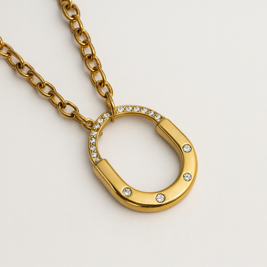 Avielle | Gold (18K) Plated Lock Pendant Waterproof Link Chain Necklace with Zircons