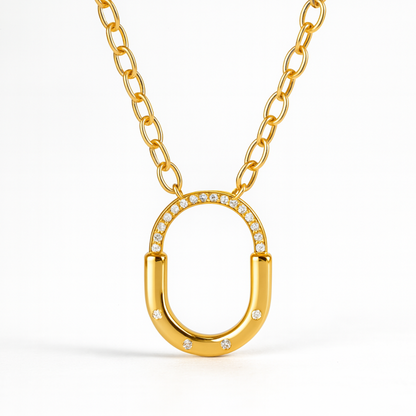 Avielle | Gold (18K) Plated Lock Pendant Waterproof Link Chain Necklace with Zircons