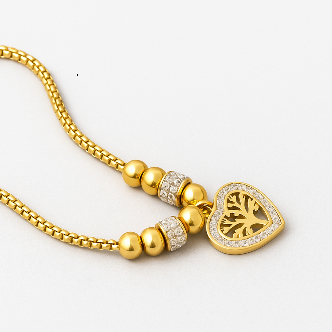 Lorraine | 18K Gold Plated Chunky Heart Tree of Life Waterproof Necklace with Zircons