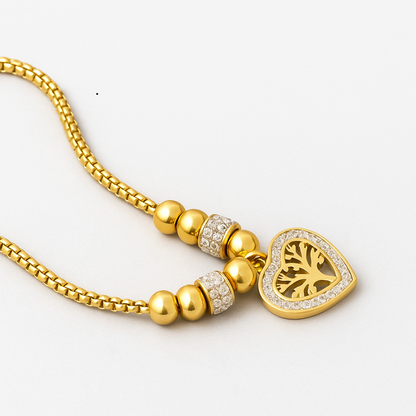 Lorraine | 18K Gold Plated Chunky Heart Tree of Life Waterproof Necklace with Zircons