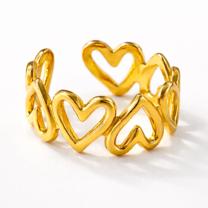 Jade | Gold Plated Hollow Heart Resizable Ring