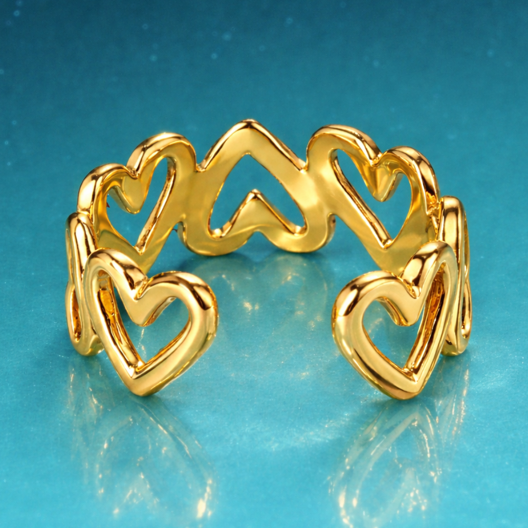 Jade | Gold Plated Hollow Heart Resizable Ring