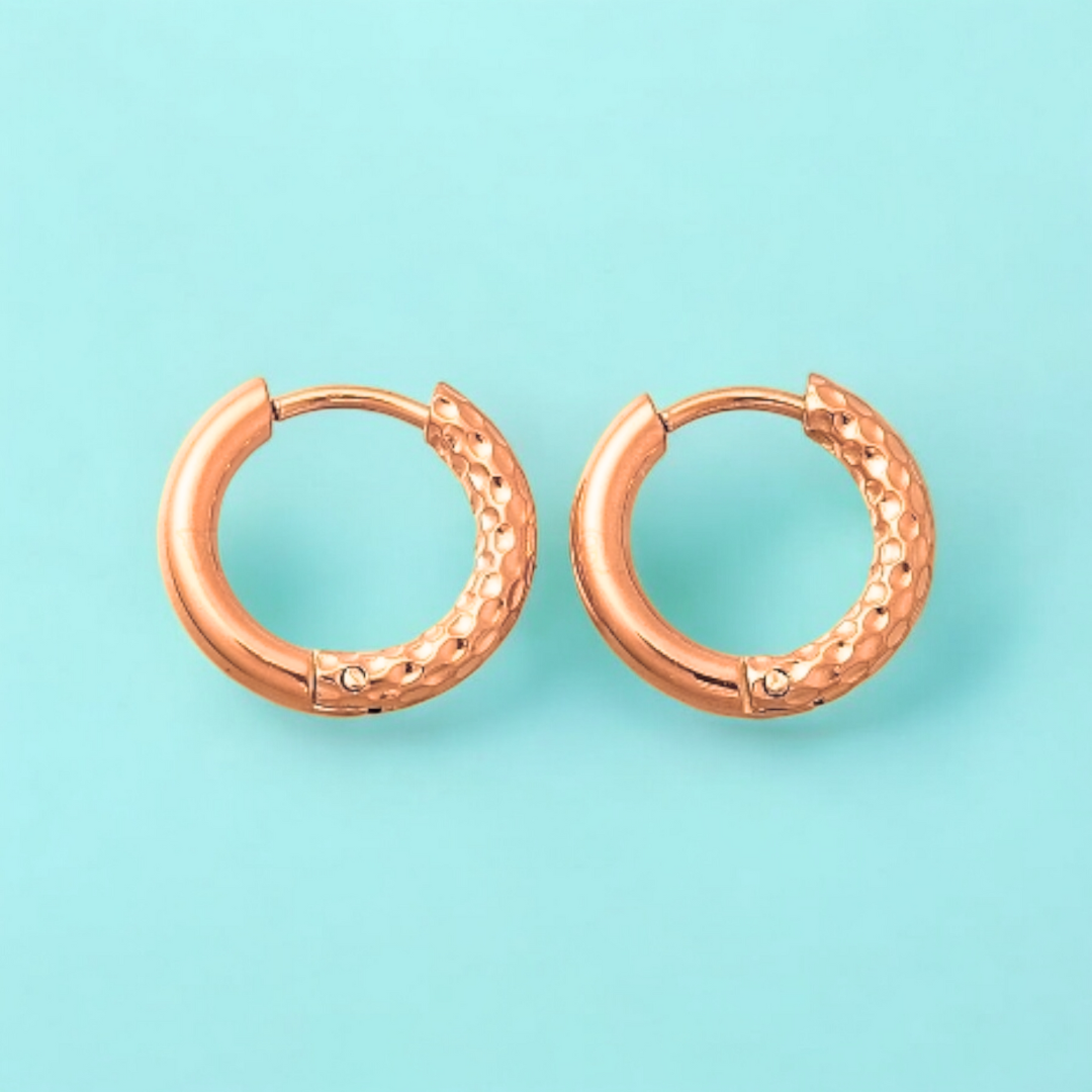 Alessia | Gold Plated Hammered Texture Hoop Earrings