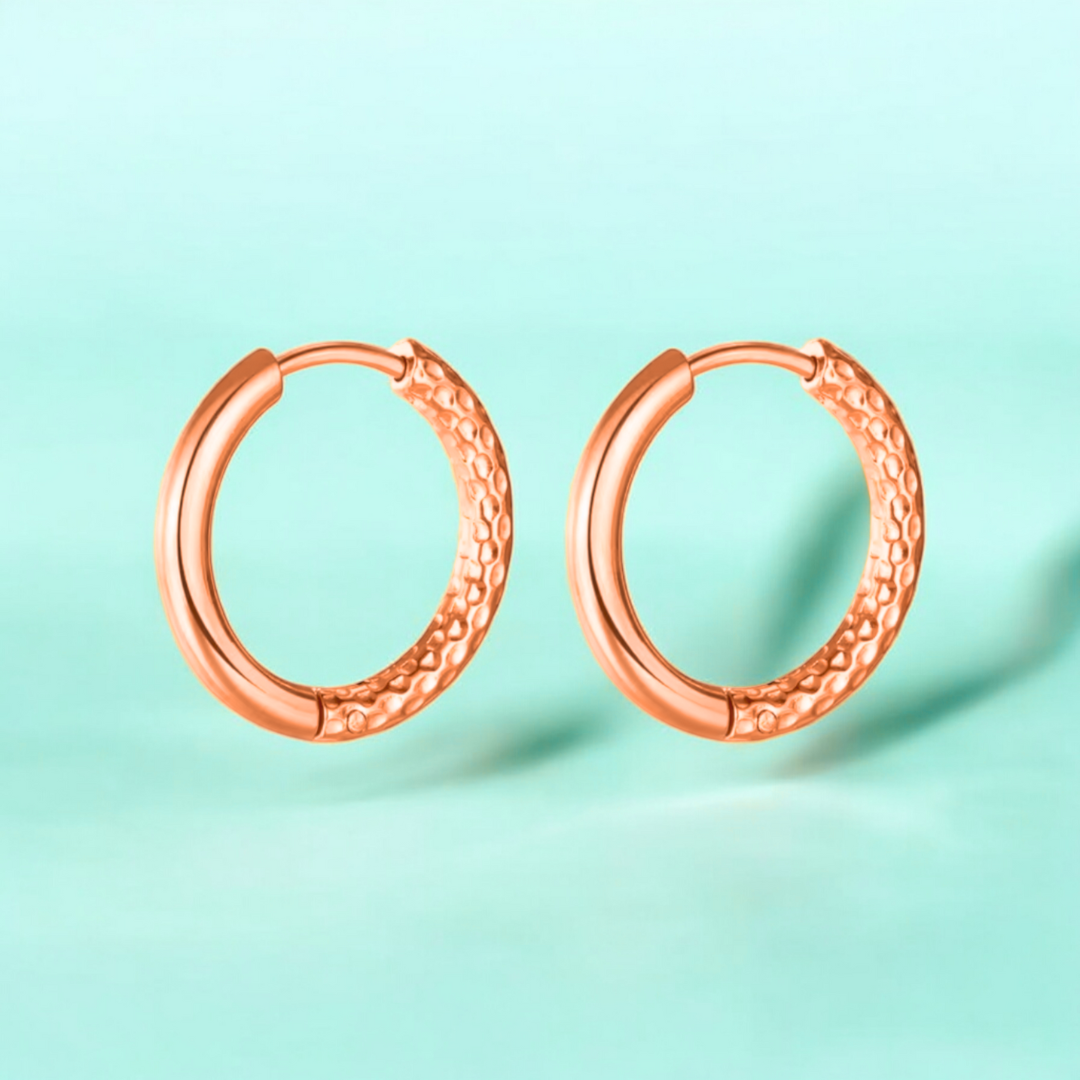 Alessia | Gold Plated Hammered Texture Hoop Earrings