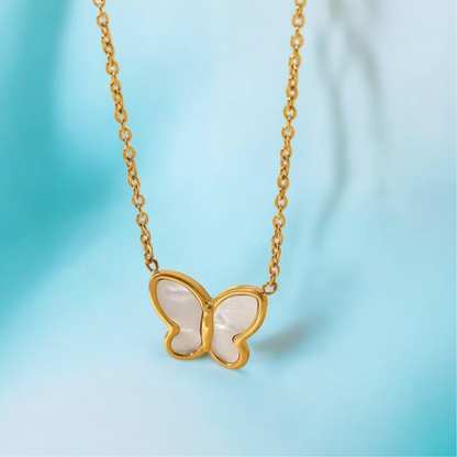 Zivah | Gold (18K) Plated Pearl Butterfly Pendant Waterproof Necklace