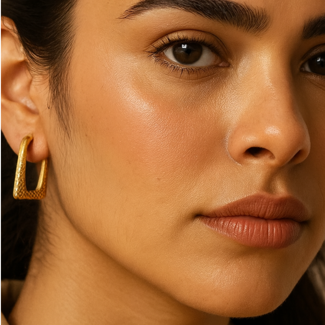 Ellie | 18K Gold Plated Hammered Square Dangle Hoop Waterproof Earrings