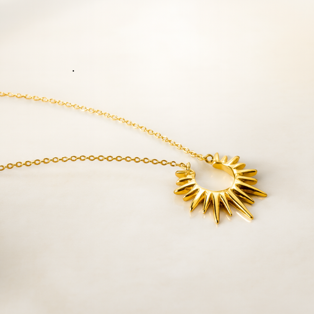 Rhianne | Gold (18K) Plated Sunflower Sun Pendant Waterproof Necklace