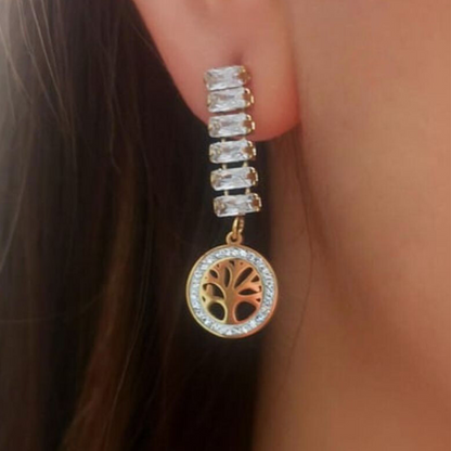 Renata | 18K Gold Plated Tree of Life Zircon Dangle Drop Waterproof Earrings