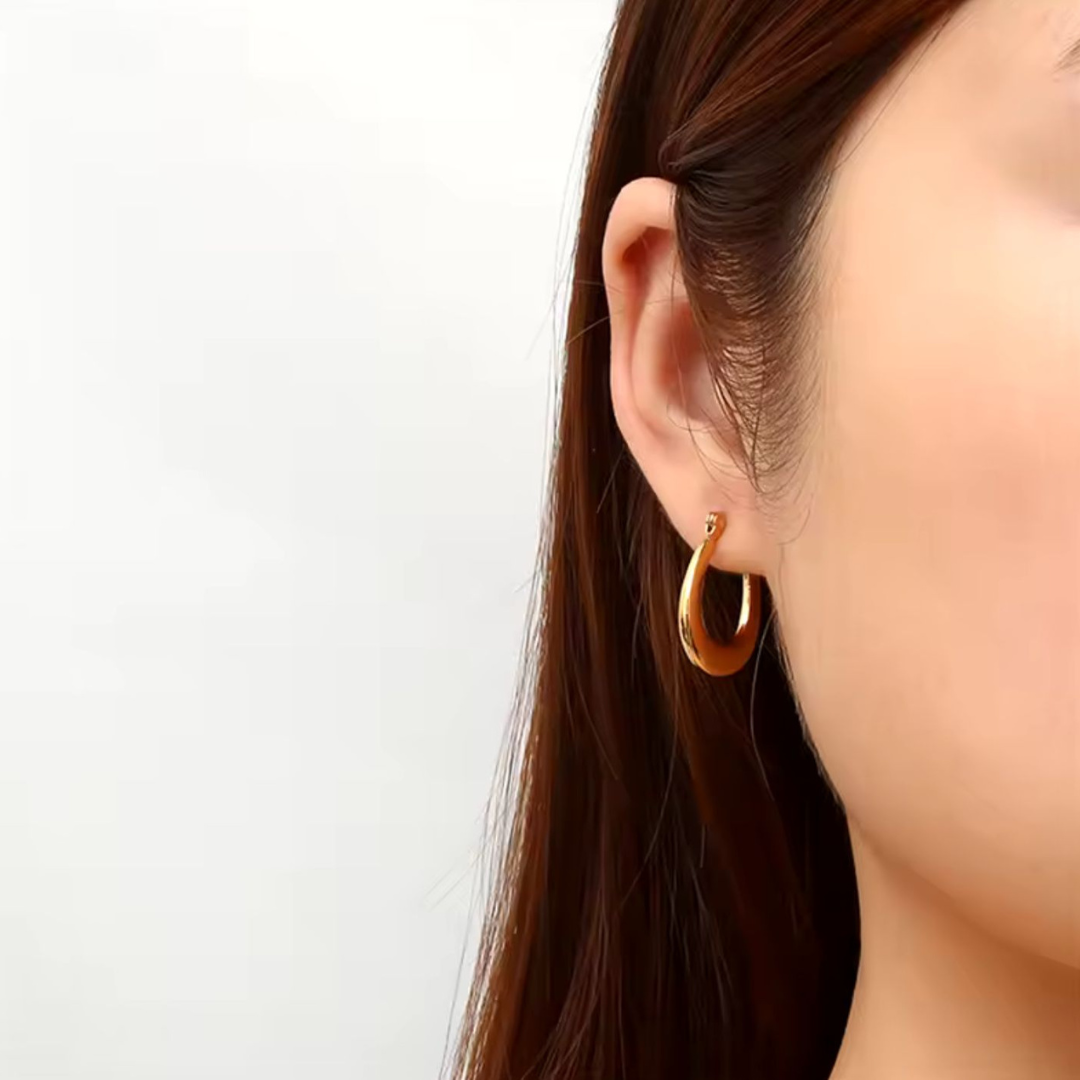 Mavis | Gold Plated Simple Boat Hoop Earrings