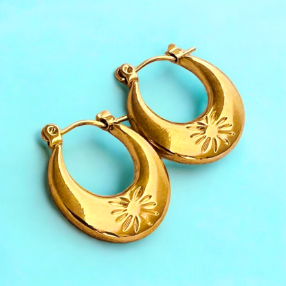 Lucy | Gold Plated Circular Flower Carved Hoop Earrings