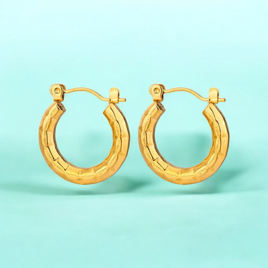 Avira | Gold Plated Round Circle Textured Hoop Earrings