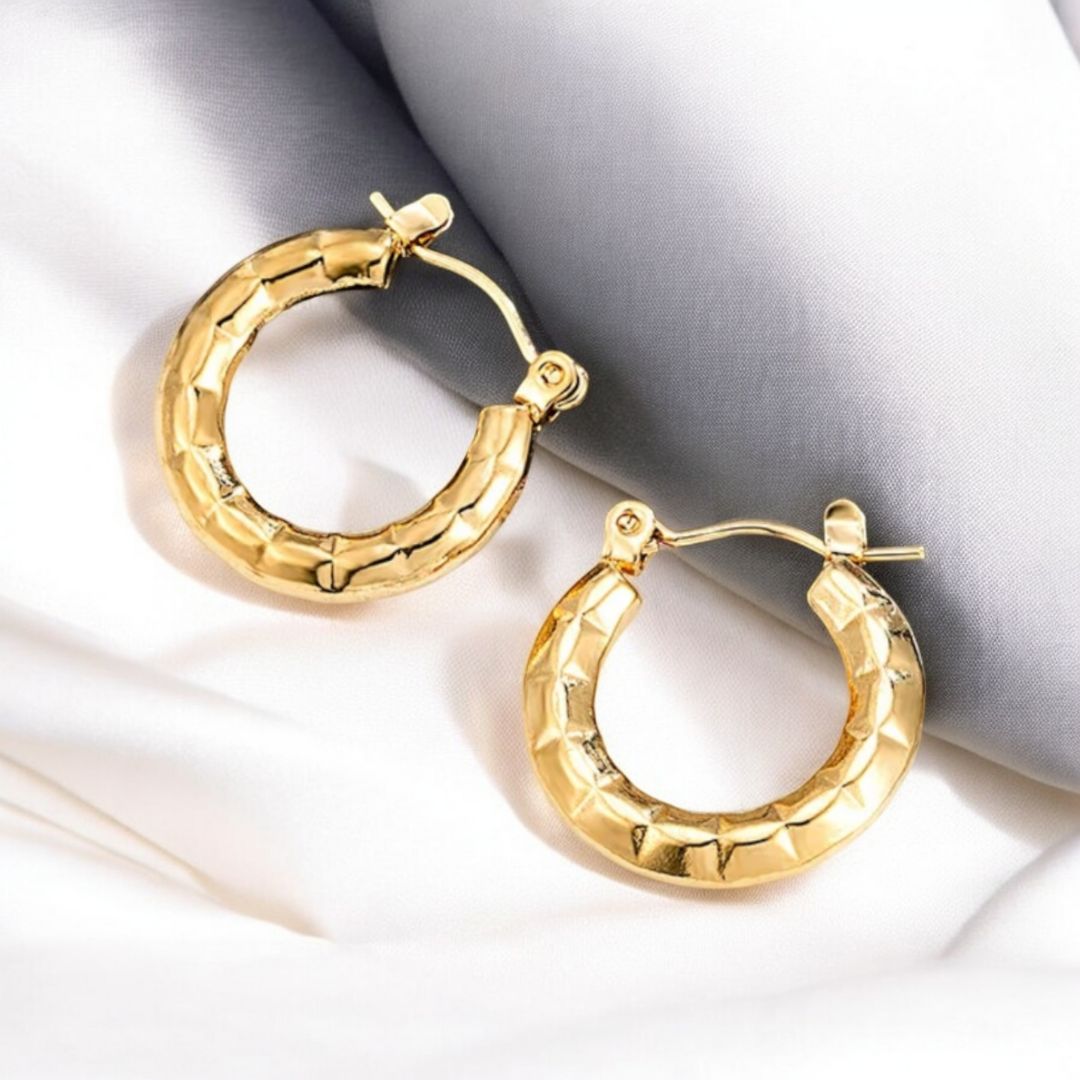 Avira | Gold Plated Round Circle Textured Hoop Earrings