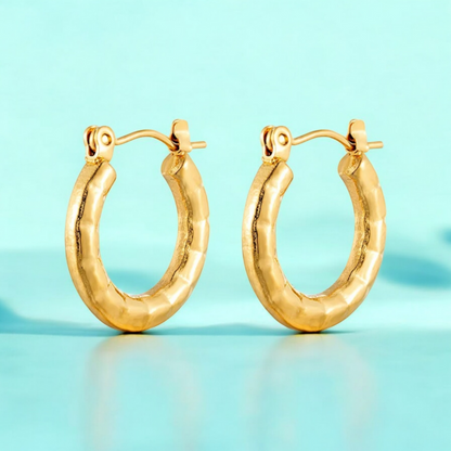 Avira | Gold Plated Round Circle Textured Hoop Earrings