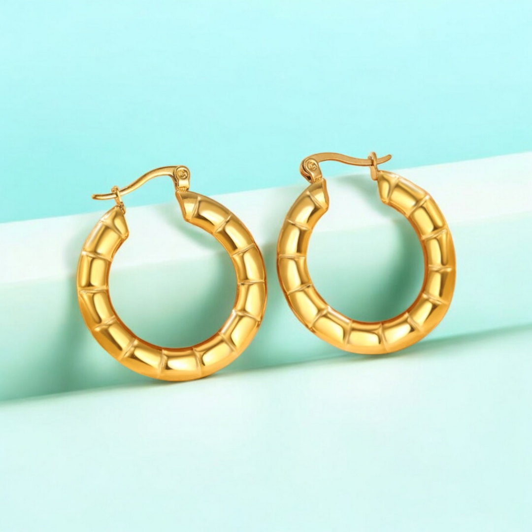 Avira | Gold Plated Round Circle Textured Hoop Earrings