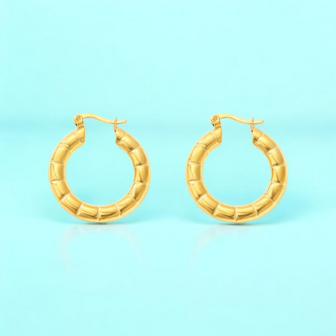 Avira | Gold Plated Round Circle Textured Hoop Earrings