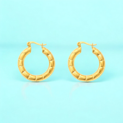 Avira | Gold Plated Round Circle Textured Hoop Earrings