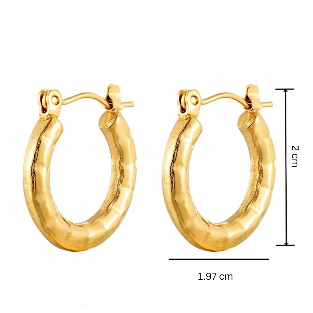 Avira | Gold Plated Round Circle Textured Hoop Earrings