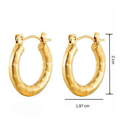 Avira | Gold Plated Round Circle Textured Hoop Earrings