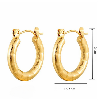 Avira | 18K Gold Plated Round Circle Textured Hoop Waterproof Earrings