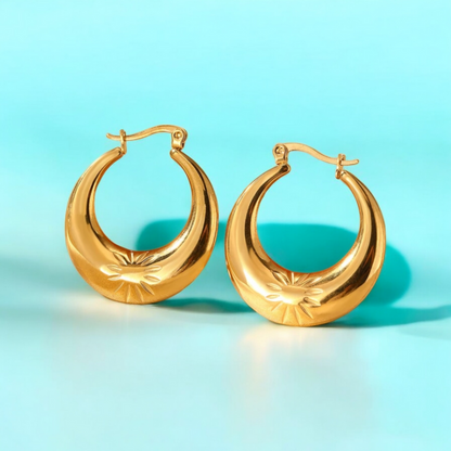 Lucy | Gold Plated Circular Flower Carved Hoop Earrings