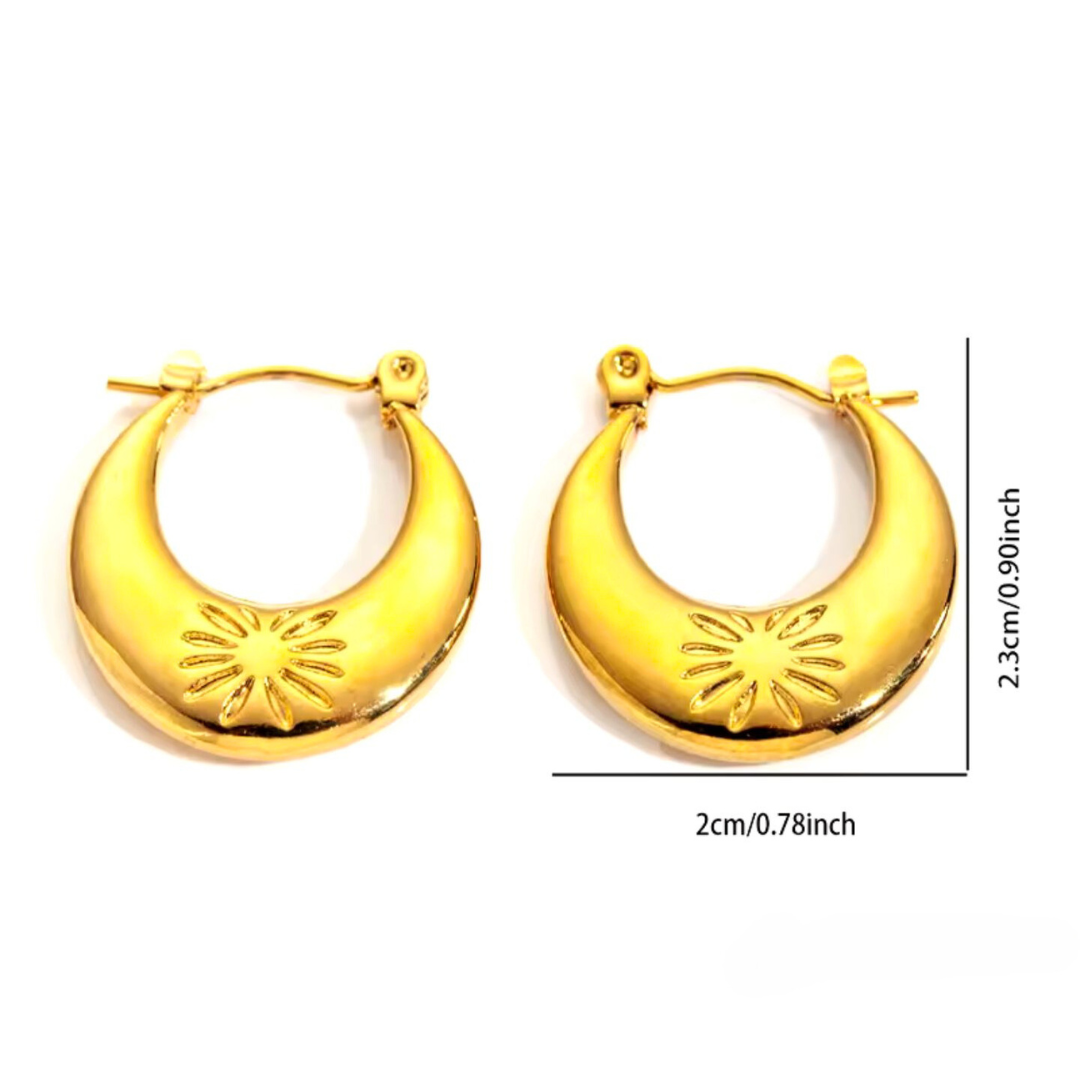 Lucy | Gold Plated Circular Flower Carved Hoop Earrings