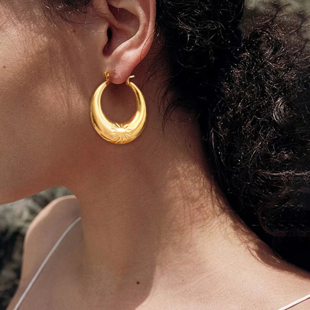 Lucy | Gold Plated Circular Flower Carved Hoop Earrings