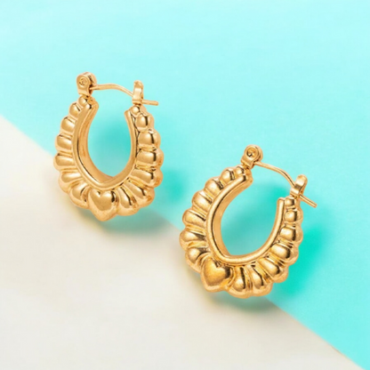 Tressa | Gold Plated Flower Pattern Hoop Earrings