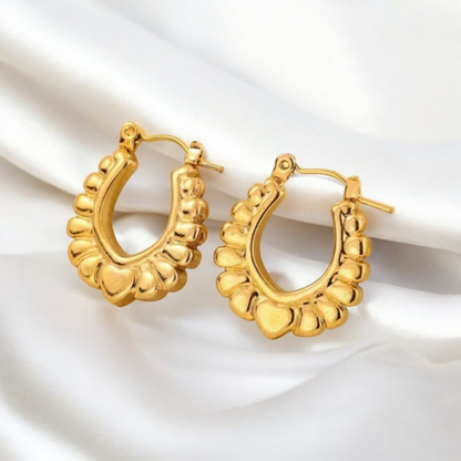 Tressa | Gold Plated Flower Pattern Hoop Earrings