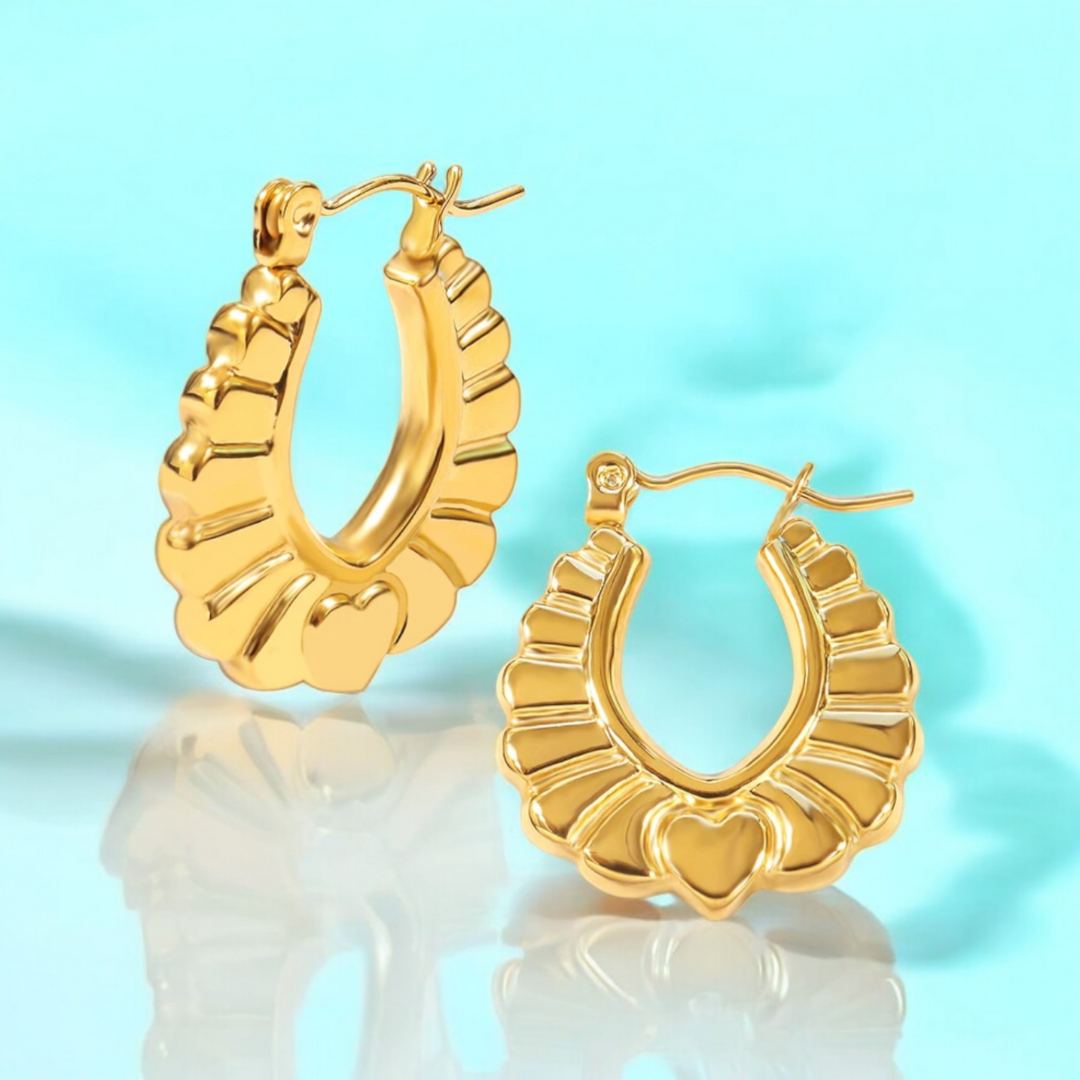 Tressa | Gold Plated Flower Pattern Hoop Earrings