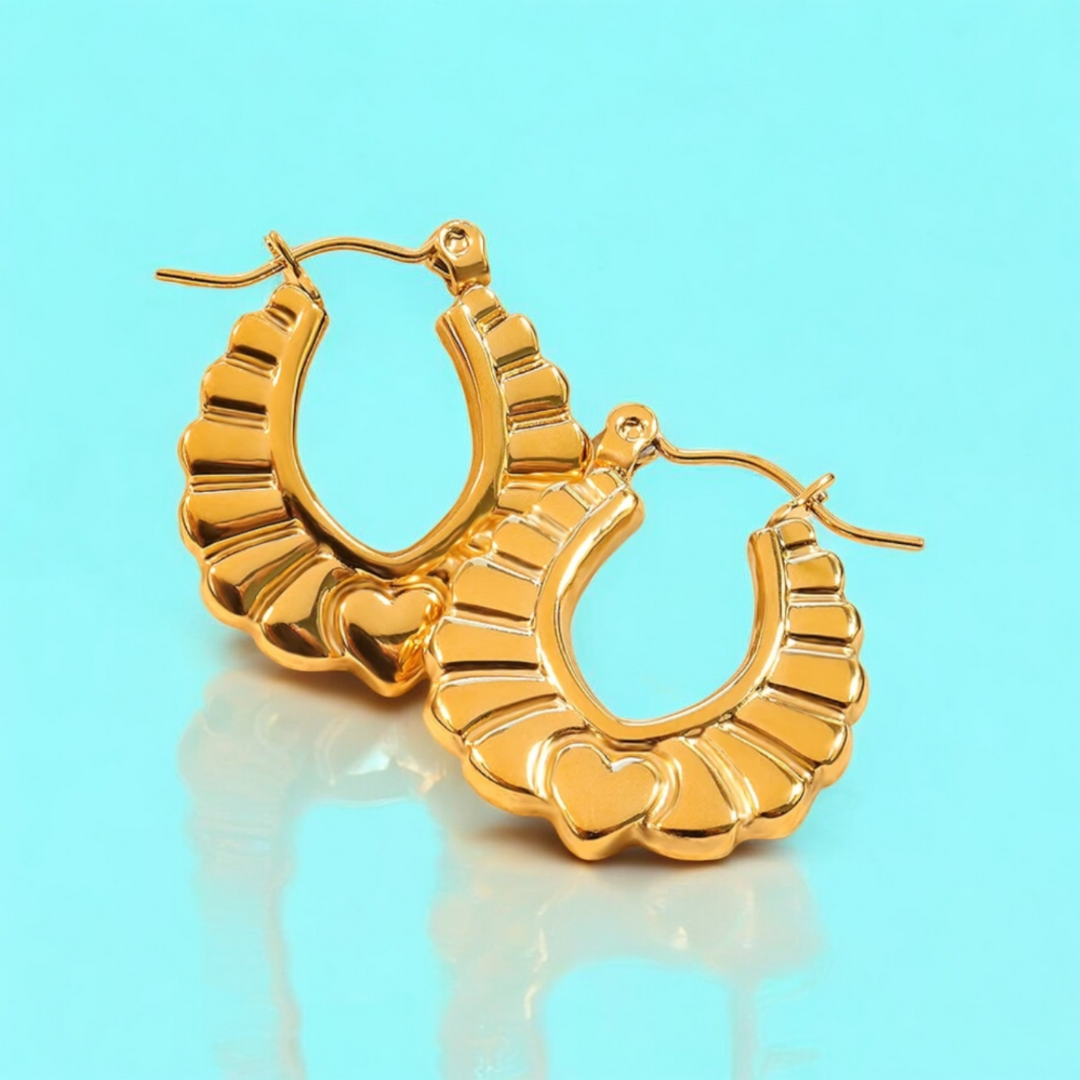 Tressa | Gold Plated Flower Pattern Hoop Earrings