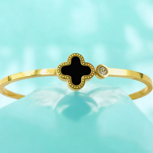 Blossom | Gold-Plated Four-Leaf Clover Cuff Bangle Bracelet