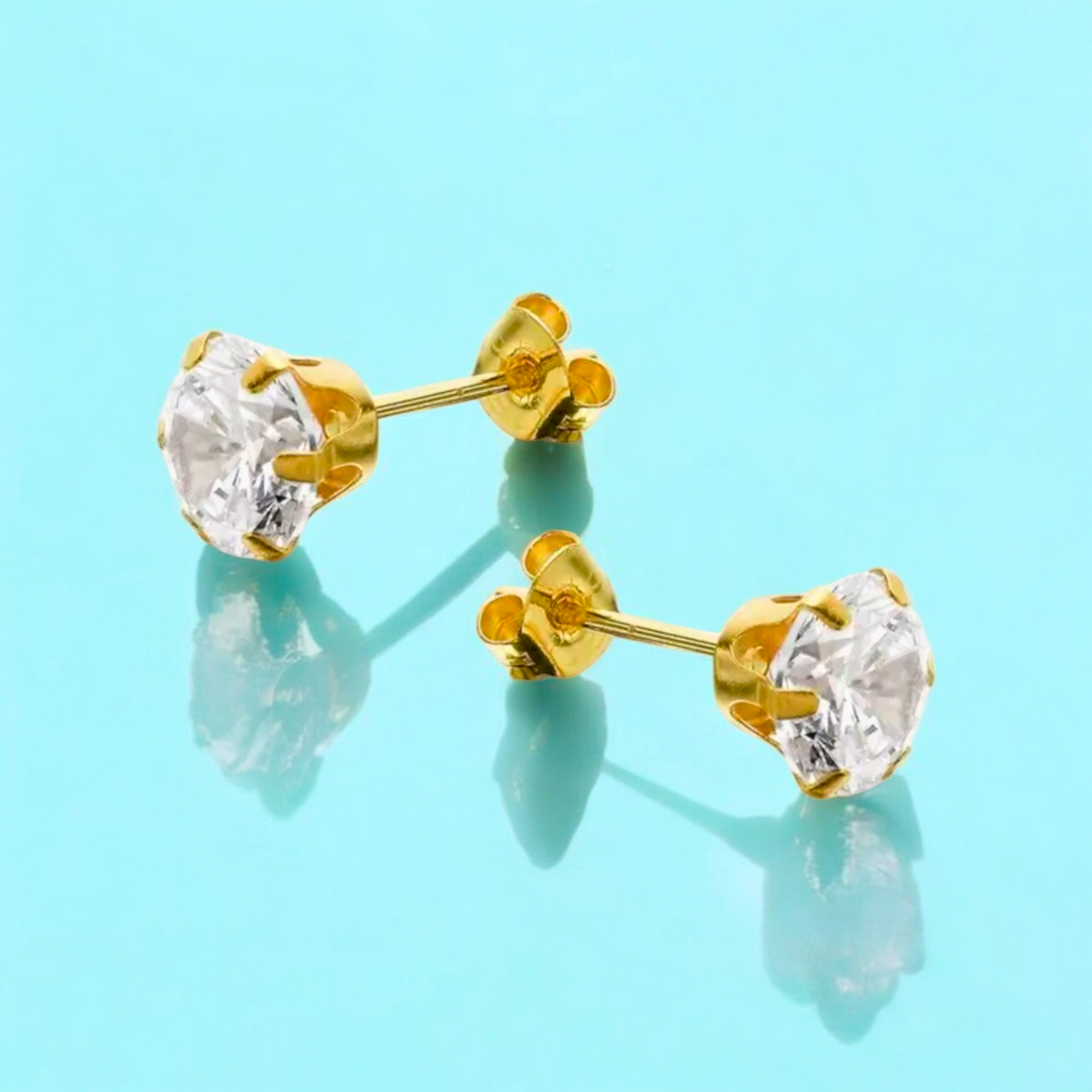 Rya | Gold Plated Diamond Cut Cubic Zirconia Stud Earrings