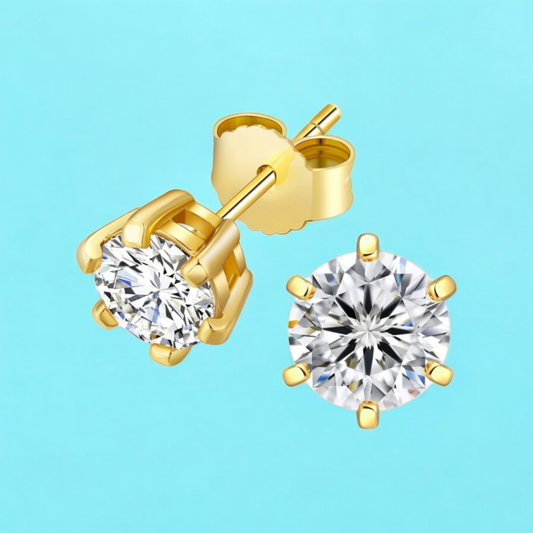 Rya | Gold Plated Diamond Cut Cubic Zirconia Stud Earrings