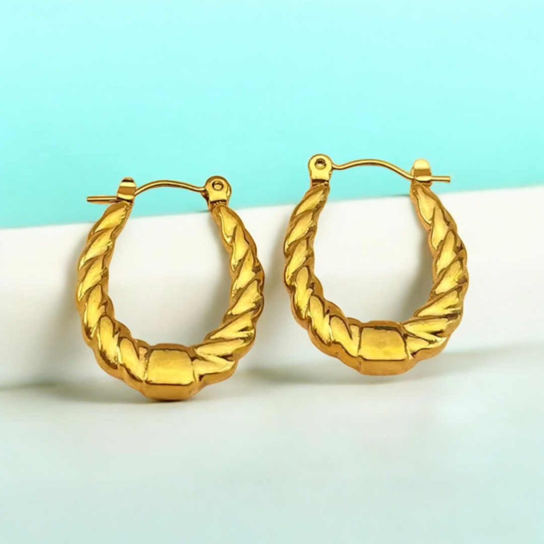 Amoret | Gold Plated Twisted Oval Hoop Earrings