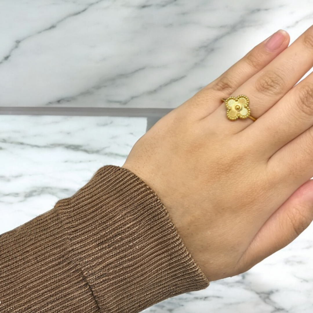 Eva | Gold Plated 4-Leaf Clover Flower Ring