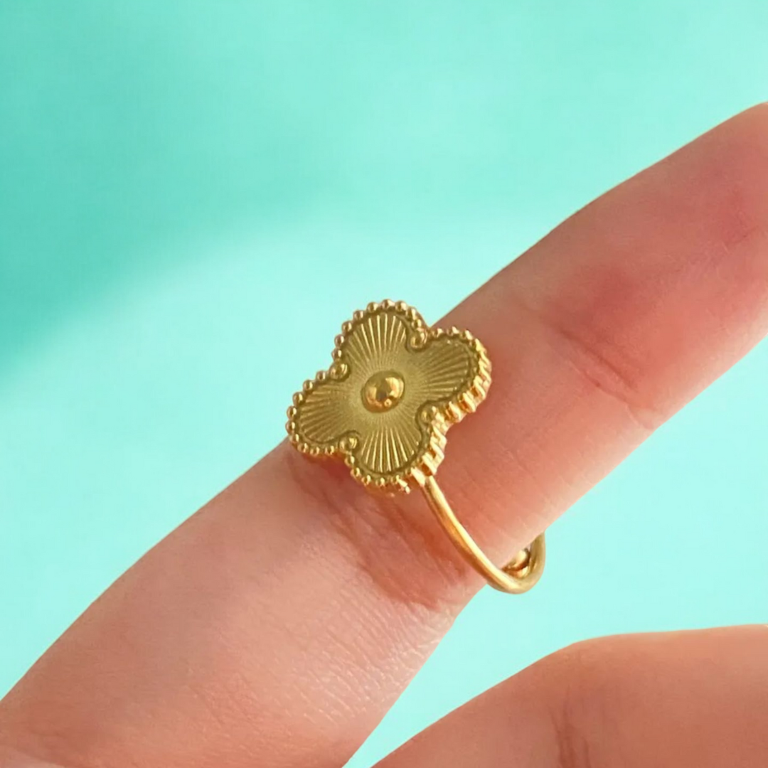 Eva | Gold Plated 4-Leaf Clover Flower Ring