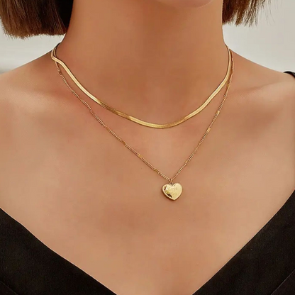 Ariat | Gold Plated Heart Double Layered Flat Snake with Zircon Chain Necklace