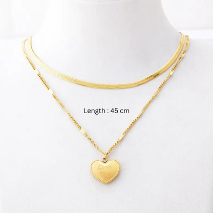 Ariat | Gold Plated Heart Double Layered Flat Snake with Zircon Chain Necklace