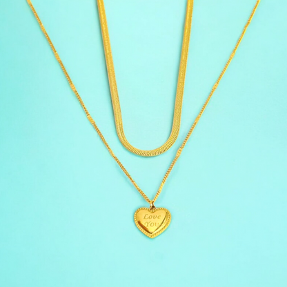 Ariat | Gold Plated Heart Double Layered Flat Snake with Zircon Chain Necklace